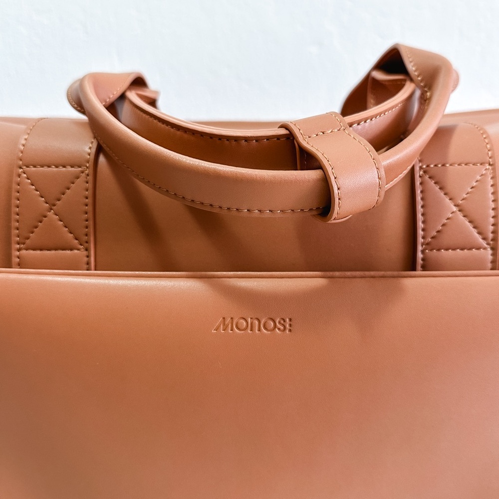 Monos Metro Saddle Tan Vegan Leather Weekender Travel Bag - Picture 12 of 13